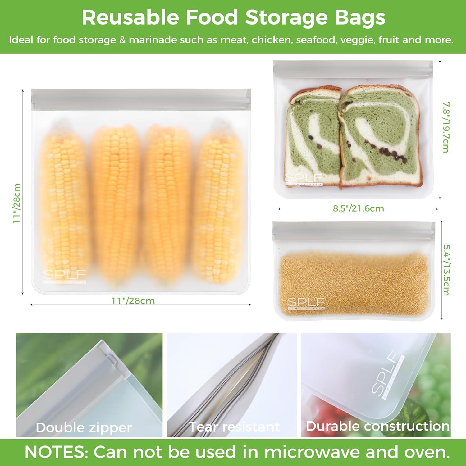 18 Pack Reusable Food Storage Bags Dishwasher Safe | Extra Thick Reusable Freezer Bags Leakproof Silicone and Plastic Free Lunch Bag- 6 Gallon, 6 Sandwich, 6 Snack